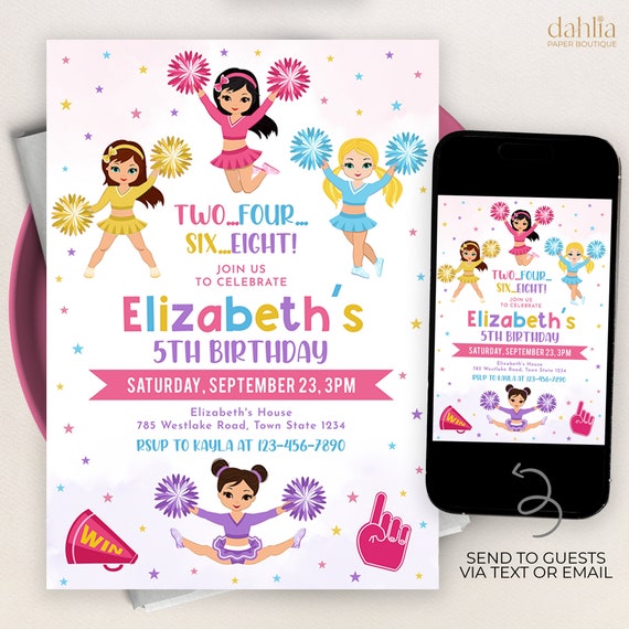 Cheerleader Birthday Invitation, EDITABLE Cheer Party Invitation Template, Tween Girl Cheer Squad Birthday Invite, Instant Download, KP303
