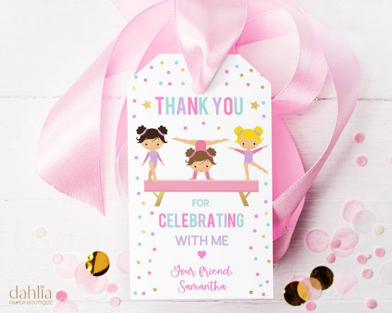 EDITABLE Thank You For Coming Gift Tag, Gymnastics Party Favor Tag, Girl Gymnastics Birthday Label, Gift Tag Template Instant Download KP035 Il_570xn