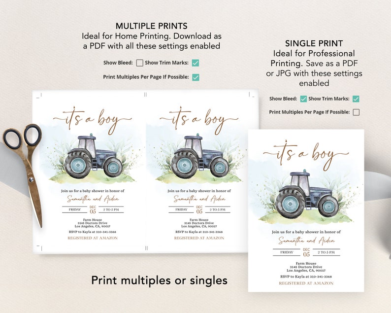 EDITABLE Blue Tractor Baby Shower Invitation, Ranch Farm Baby Sprinkle ...
