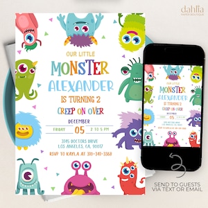 Monster Geburtstagseinladung, bearbeitbare kleine Monster Party einladen, Junge zum 5. Geburtstag druckbar, Monster Bash Vorlage, Sofort Download KP503