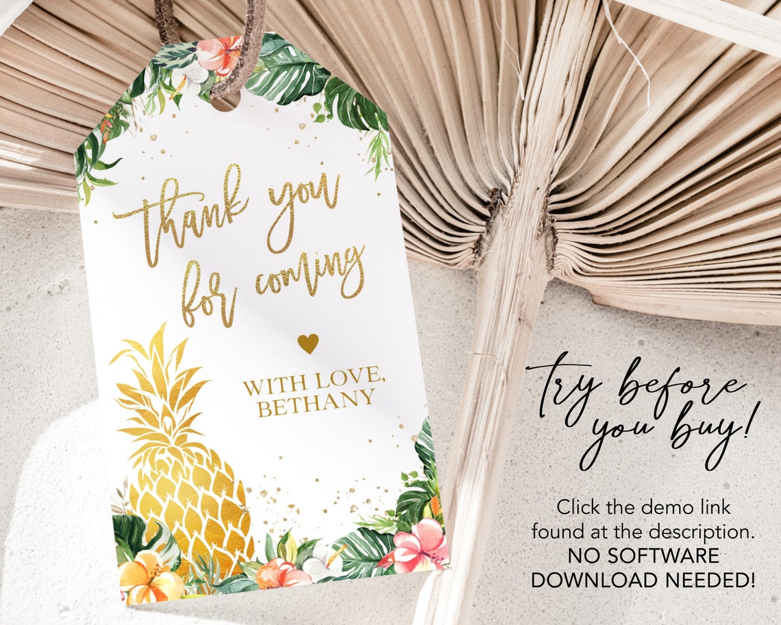 Thank You for Coming Gift Tag EDITABLE Hawaiian Pineapple - Etsy