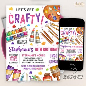 Craft Geburtstagseinladung, EDITIERBARE Malerei Party Einladen Vorlage, Tween Rainbow Arts & Craft Party, Kinder Printable Sofortiger Download, KP403