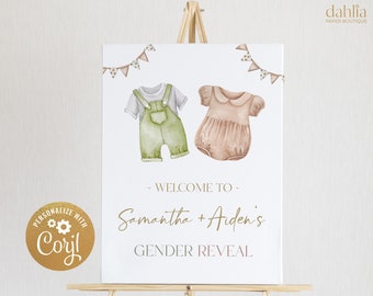 Boho Gender Reveal Welkomstbord, Raad de genderbanner, hij of zij sjabloon, jongen of meisje, neutrale babykleding, minimalistische brunch, GR016