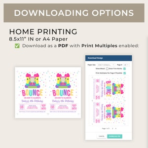 May include: A printable invitation for a birthday party with a bounce house theme. The invitation features a colorful illustration of a bounce house with the text "Bounce On Over to Celebrate Hailey's 10th Birthday".