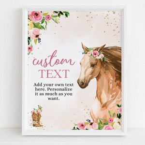 EDITIERBARE Pferd Custom Text Zeichen, Saddle Up Cowgirl Geburtstag Banner, Country Western Party Decor, druckbare Vorlage, Instant Download, KP049