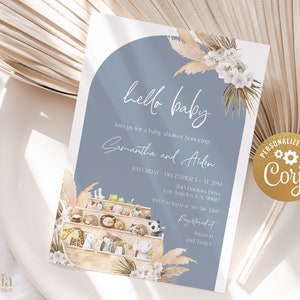 EDITABLE Boho Noah&#39;s Ark Baby Shower Invitation, Boat Animals Baby Sprinkle Template, Customizable Noah&#39;s Ark Invite, Instant Download BS153