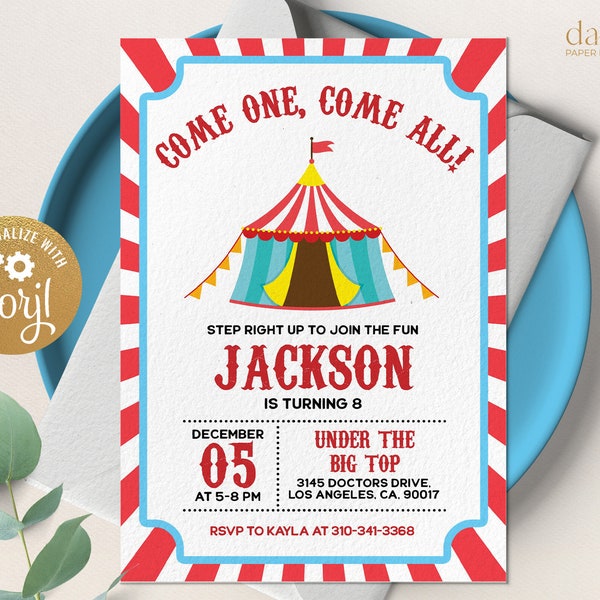 Carnival Birthday Invitation, EDITABLE Circus Party Invite Template, Boy Tween Celebration, Fun Rides, Kids Birthday, Instant Download KP120