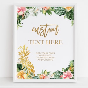 Signo de texto personalizado de piña hawaiana, plantilla de invitación a fiesta Luau EDITABLE, cumpleaños de verano tropical para niños, chicas Aloha, descarga instantánea KP104