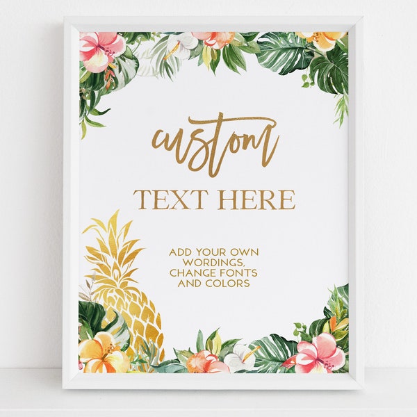 Hawaiian Pineapple Custom Text Sign, EDITABLE Luau Party Invite Template, Kids Tropical Summer Birthday, Aloha Girls, Instant Download KP104