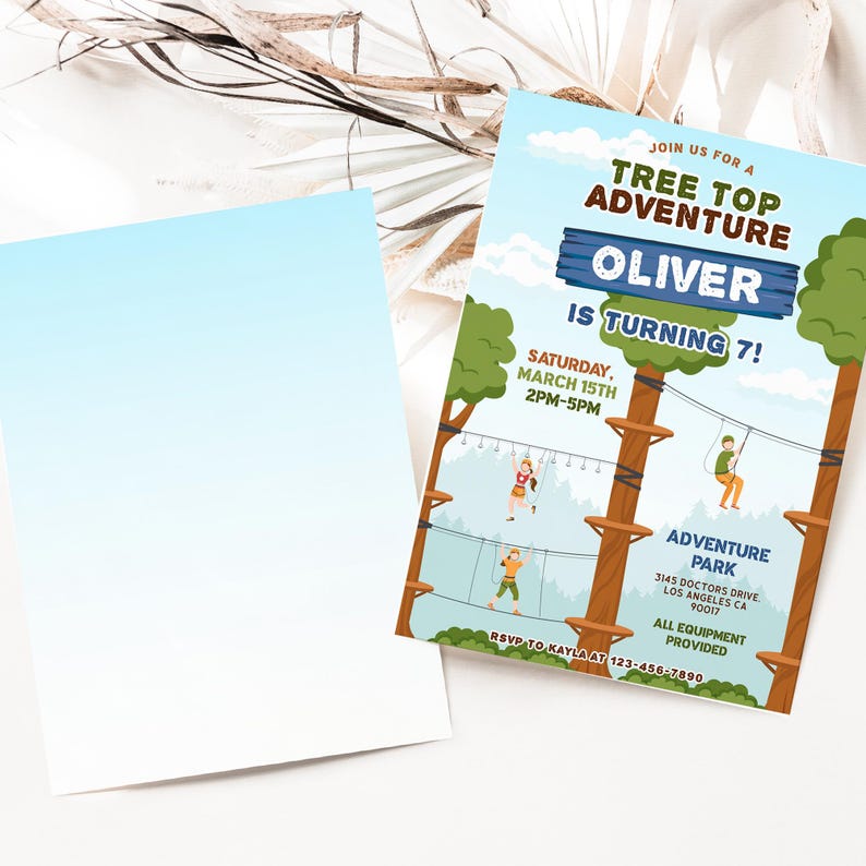 Tree Top Invitations Tree Top Adventure Birthday Invitation, EDITABLE Outdoor Park Party ...