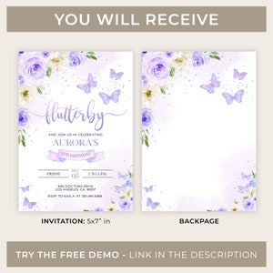 EDITABLE Butterfly Birthday Invitation, Kids Magical Garden Invite Template, Floral Lilac Purple and Gold Girl Party, Instant Download KP060 image 3