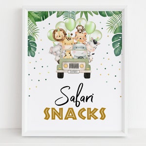Sinal de lanches de safari de um aniversário selvagem, modelo de decoração de festa de animais de safari EDITÁVEL, primeiro aniversário do tema Jungle Kids, download instantâneo KP084