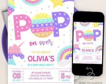 EDITABLE Pop It Birthday Invitation, Pop It Party Invitation Template, Pastel Rainbow Pop It, Instant Editable File, Instant Download KP043