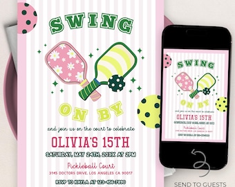 Pickleball Birthday Invitation, Editable Summer Sports Party Invite, Racquet Club Preppy Tween Printable Template, Instant Download, KP610