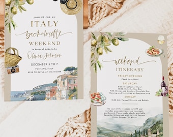 Italien Junggesellinnenabschied, Italienisch Junggesellinnenabschied Einladung Reiseplan, Amalfi Küste Einladungsvorlage, Wochenende Agenda Reiseplaner BC006