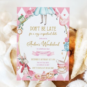 Alice in Wonderland First Birthday Invitation, EDITABLE Whimsical Mad Tea Party Invite Template, Pink Onederland Girl Instant Download KP073 image 9