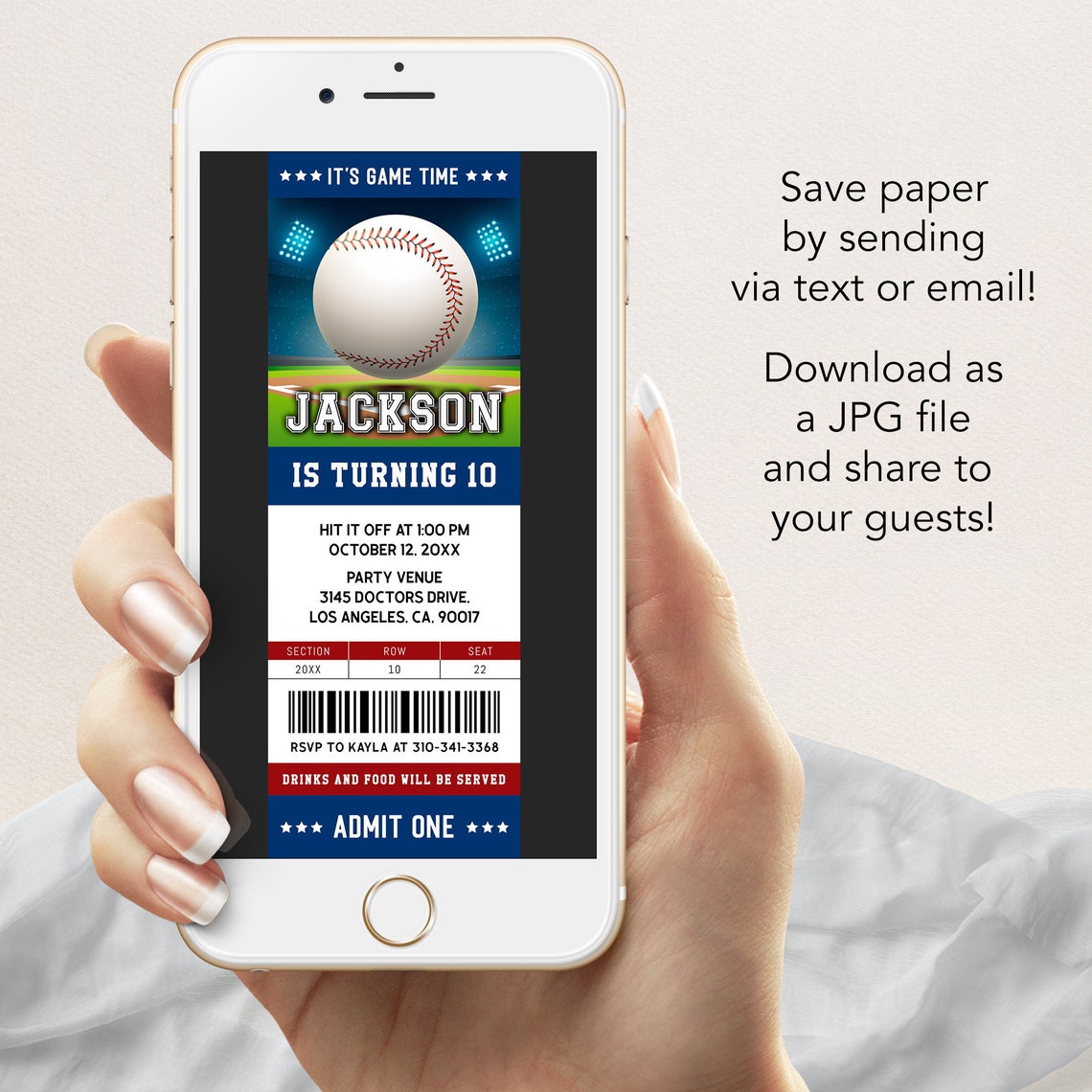 Baseball Ticket Birthday Invitation, Editable Custom MLB Ticket Invite ...