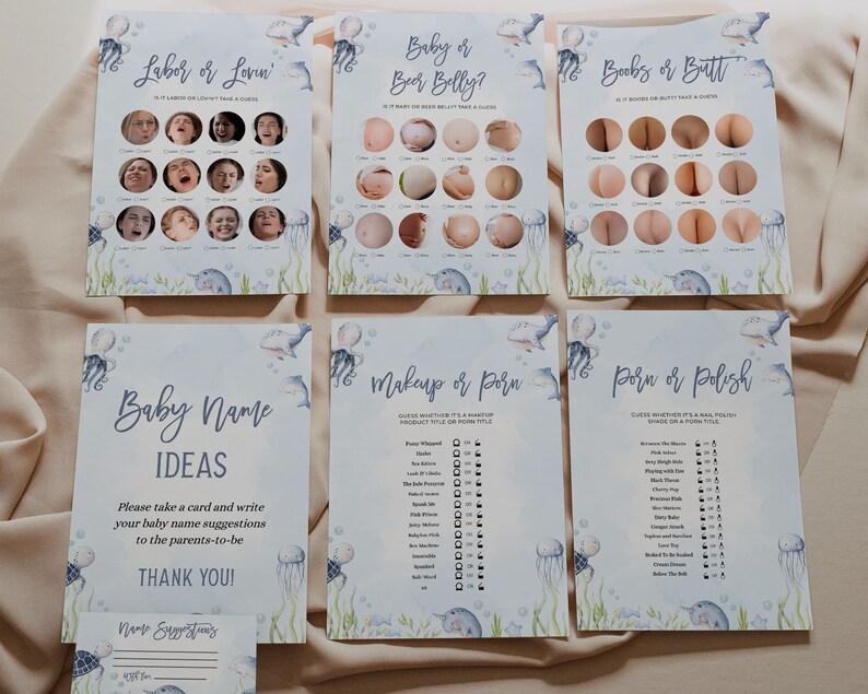 EDITABLE 80 Under The Sea Baby Shower Games, Ocean Animals Game Bundle, Nautical Games Set, Blue Boy Baby Sprinkle, Instant Download, BS139 image 2