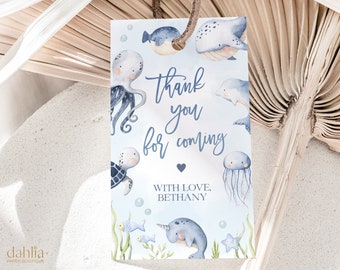 Thank You For Coming Gift Tag, Under The Sea Baby Shower, Editable Ocean Animals Party Favor Template, Nautical Blue Baby Sprinkle, BS139