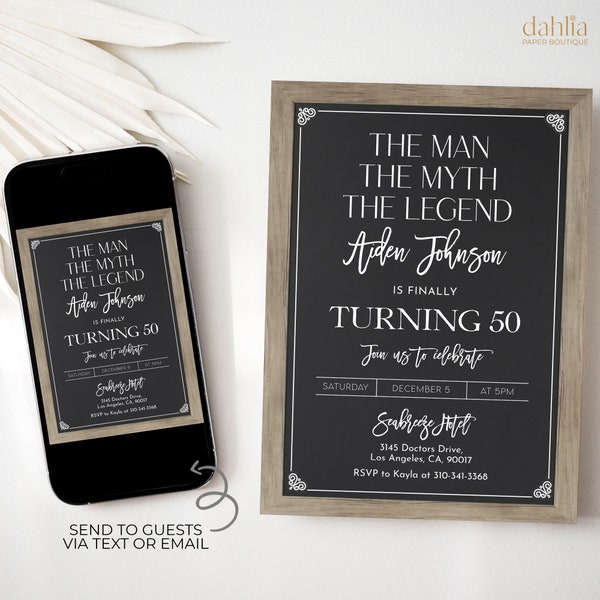 The Man The Myth The Legend Birthday Invitation, Editable Adult Party Invite. Chalkboard, 30th 40th 50th Any Age, Printable Download, AP019