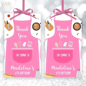 EDITIERBARE Danke für kommenden Geschenkanhänger, EDITIERBARE Geburtstagsetikett für das Kochen, rosafarbenes kleines Koch-Partygeschenk, Mädchen-Küchenparty, Backumbau, KP213