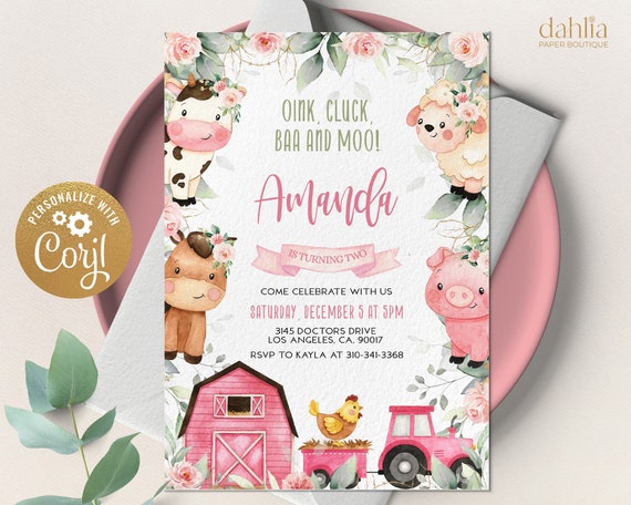 EDITABLE Farm Birthday Invitation, Barn Animals Party Invite Template, Ranch Kids Birthday, Floral Barnyard Animals, Instant Download, KP082 Il_570xn