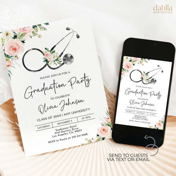 Nursing Graduation Party Invitation Template Editable, RN Graduation Announcement Invite, Registered Nurse Grad Party, Medical School, G011