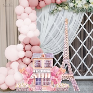 Paris Big Decor Cutout, Pink French Birthday, Eiffel Tower Party Decoration, Pink Parisian Cafe Prop, Instant Download, Printable File KP050