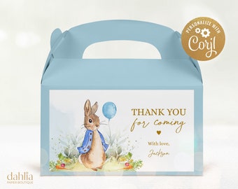 Peter Rabbit Gable Box Label Template, Editable Flopsy Bunny Party Sticker, Peter Rabbit Birthday Label, Boy Blue Balloon, Instant Download