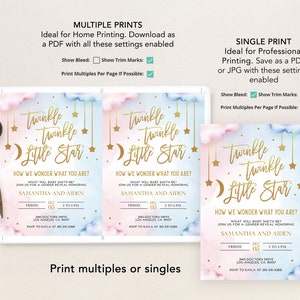 Twinkle Twinkle Little Star Gender Reveal Invitation, Gold Moon and Stars Gender Reveal Party Invite Template, He Or She, Boy Or Girl, GR008 image 4