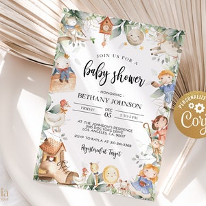 Nursery Rhyme Baby Shower Invitation, Book Character Baby Sprinkle, Unisex Baby Brunch Template, Mother Goose Invite, Humpty Dumpty, BS159