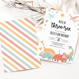 EDITABLE Dinosaur Birthday Invitation, Three-Rex Party Invite Template, Colorful Dino Island, Jurassic Kids Birthday, Instant Download KP124 image 2
