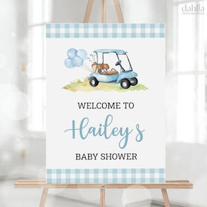 Golf Baby Shower Welcome Sign, Let&#39;s Par-Tee Baby Shower Sign Template, Tee Time Baby Shower Banner, Boy Blue Golf Printable, Corjl, BS239