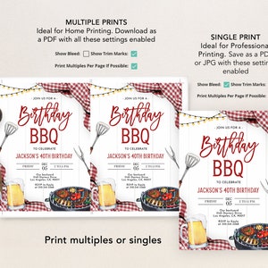 BBQ Birthday Invitation, EDITABLE Red Gingham Backyard Party Template ...