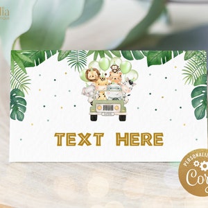 Safari animaux alimentaire étiquettes modèle, Jungle animaux fête place carte tente carte, sauvage un Safari anniversaire Decor, téléchargement immédiat, KP084