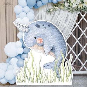 Under The Sea Big Decor Cutout, Narwhal Cutout, Ocean Themed Birthday Party, Sea Animals Prop Decor, Instant Download, Printable File KP095
