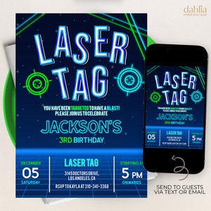 EDITIERBARE Laser Tag Geburtstagseinladung, Laser Tag Party Einladung Vorlage, Neon Glow Laser Tag, Junge Geburtstagsfeier, Sofort Download KP045