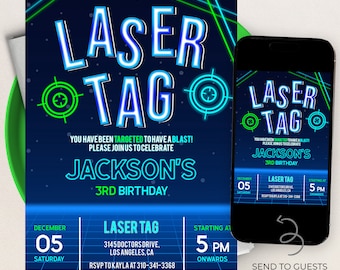 EDITABLE Laser Tag Birthday Invitation, Laser Tag Party Invitation Template, Neon Glow Laser Tag, Boy Birthday Party, Instant Download KP045