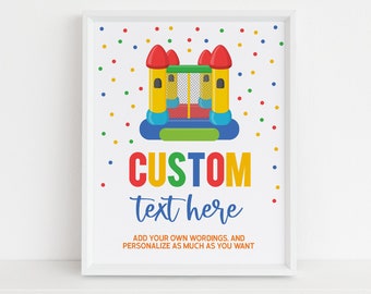Signo de texto personalizado de cumpleaños de la casa de rebote, decoración editable de la fiesta del parque para niños, estandarte del patio de juegos al aire libre, castillo de rebote, descarga instantánea KP122