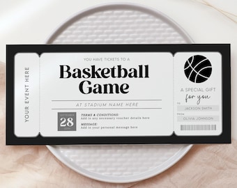 Basketball Game Ticket Voucher, Editable Sports Event Gift Certificate, Printable Birthday Surprise, NBA Sports Match Last Minute Gift Idea