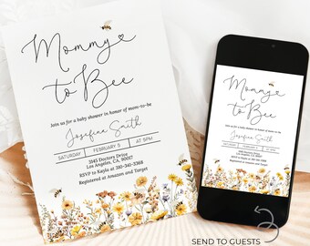 Bee Baby Shower Invitation, Editable Mommy To Bee Baby Shower Invite Template, Honey Bee Invite Printable, Bumble Bee Instant Download BS225
