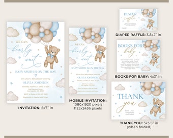 Boy Bear Baby Shower Einladungen – 20 Set Mit Umschlägen, Bärenform, Doppelseitig Bedruckt