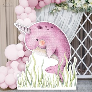Under The Sea Big Decor Cutout, Narwhal Cutout, Ocean Themed Birthday Party, Sea Animals Prop Decor, Instant Download, Printable File KP095