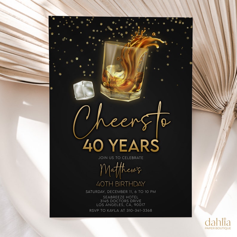 Whiskey Birthday Invitation, Editable Adult Men Birthday Invite, 30th 40th 50th Any Age, Cognac Scotch Liquor, Printable Download, AP009 image 2