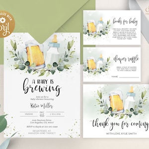 Baby is Brewing Baby Shower Invitation Set, Beer Baby Shower Set, Couples Baby Shower, Brewery Baby Shower, Unisex Baby Shower, Corjl BS083