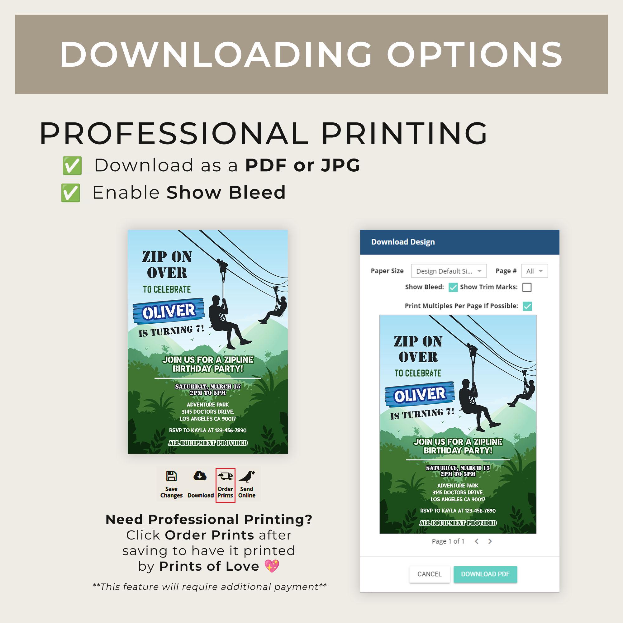 Zipline Birthday Invitation, EDITABLE Outdoor Park Party Template