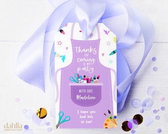 Thank You For Coming Gift Tag, EDITABLE Painting Party Favor, Purple Art Birthday Label, Printable Kids Craft Note, Instant Download KP053