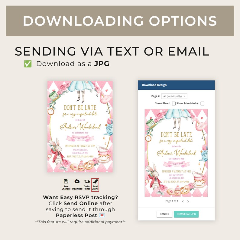 Alice in Wonderland First Birthday Invitation, EDITABLE Whimsical Mad Tea Party Invite Template, Pink Onederland Girl Instant Download KP073 image 6