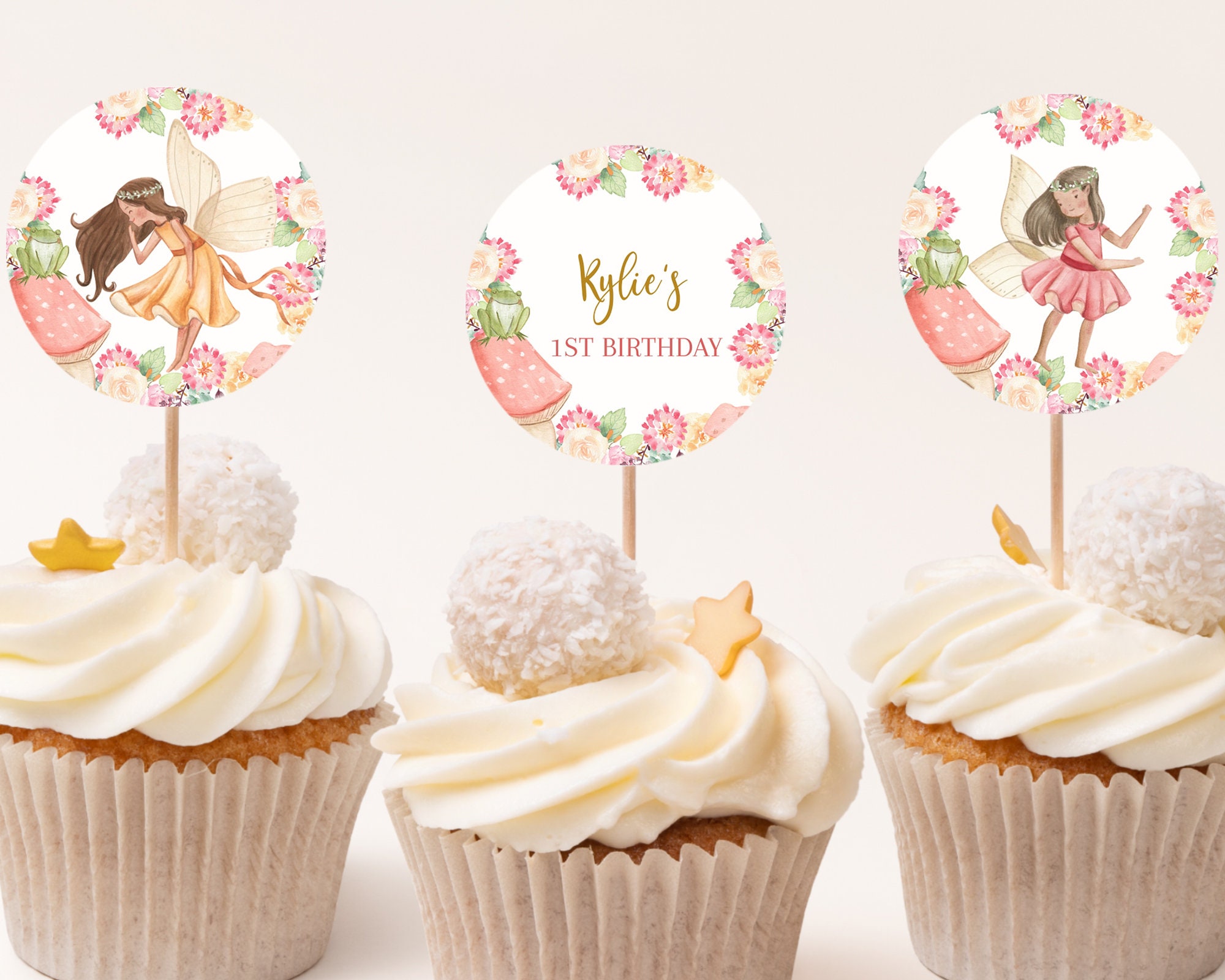 24Pcs Cute Flower Fairy Girls Cupcake Toppers Party Picks Food Pick Cake Decor 