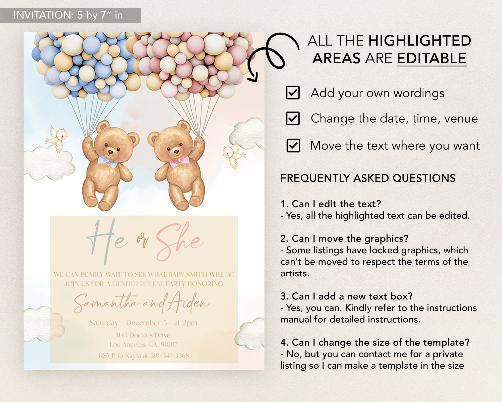 EDITABLE Teddy Bears Gender Reveal Invitation Baby Boy or Etsy Australia